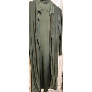 Boohoo Women's Slinky Collared Long Open Front Duster Jacket Olive Green Size 8